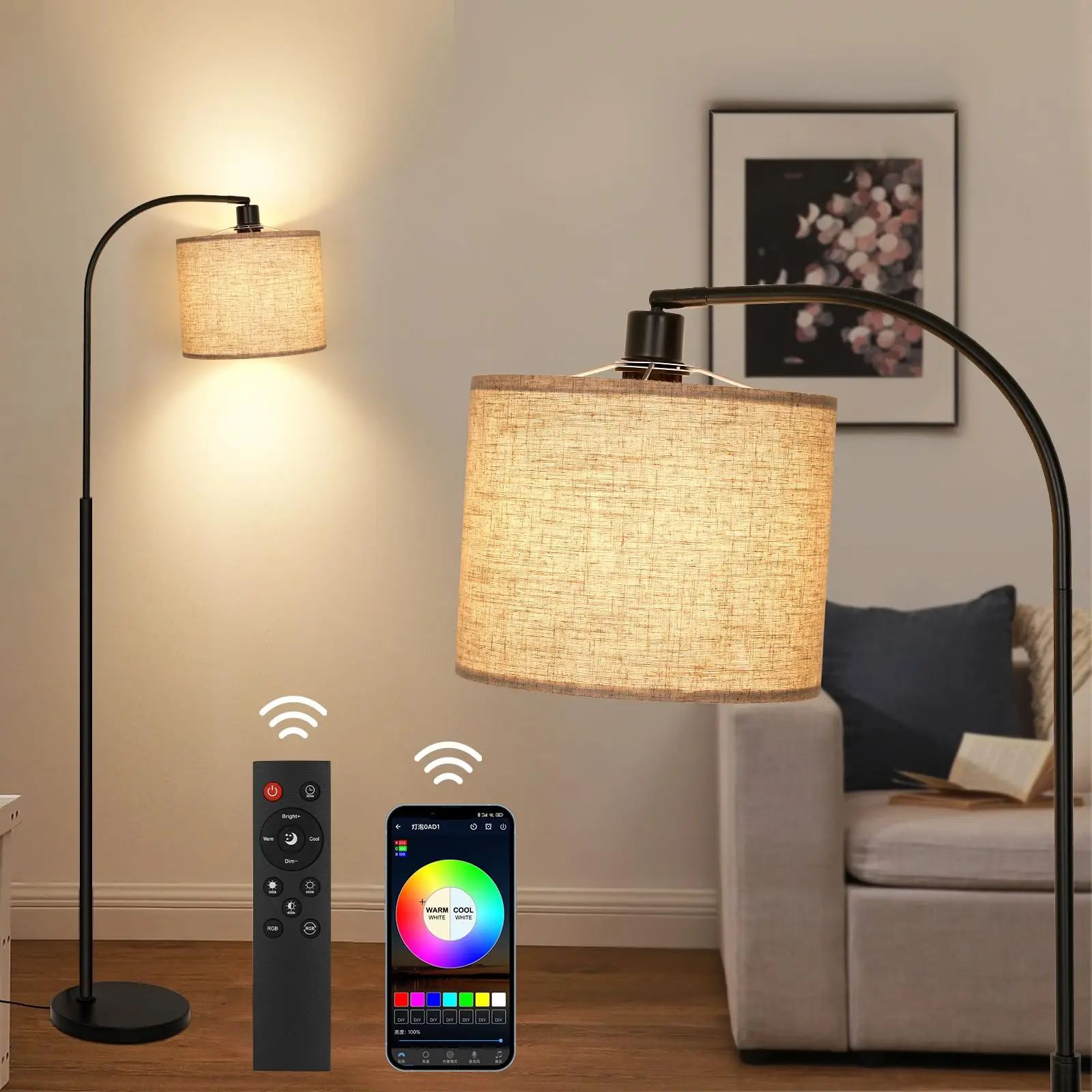 Dimmable Floor Lamp with Bluetooth and Foot Switch, E27 Modern Floor Lamps