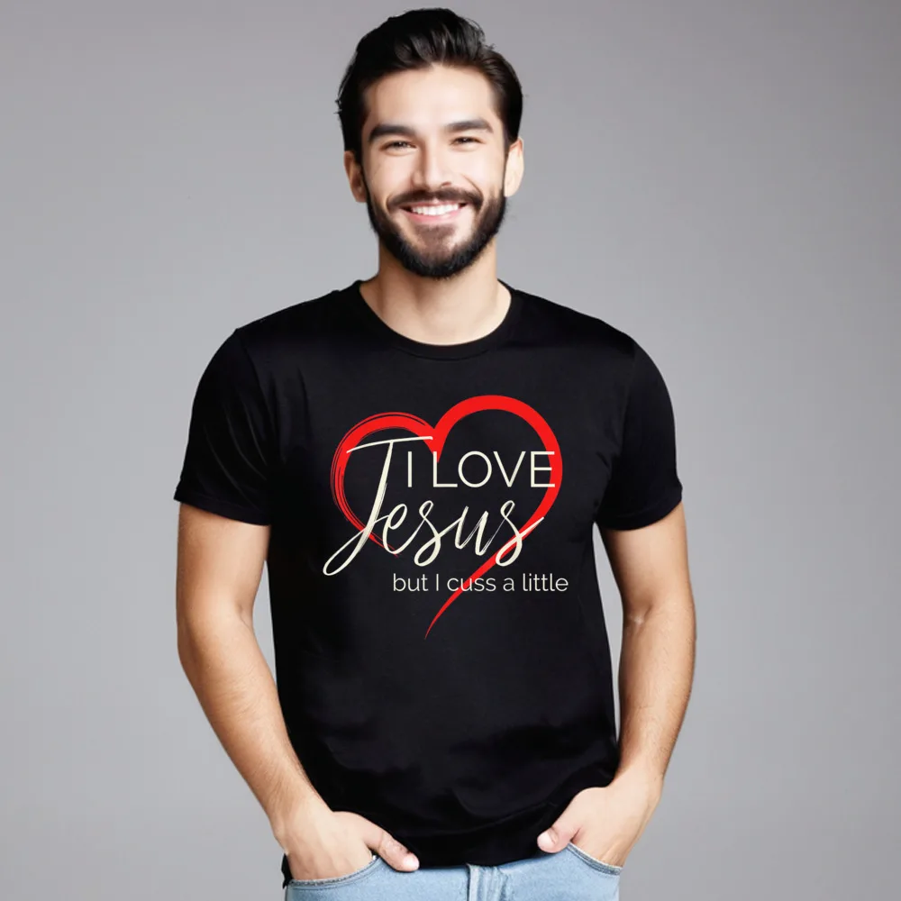 Combed cotton Print Tops Tees Family Short Sleeve Mans T Shirt I Love Jesus But I Slogan Thanksgiving Day Tops Shirt O-Neck