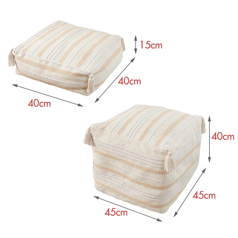 New Cotton Embroidery Hibiscus Woven Bag Sofa Moroccan Footstool Ottoman Cushion Cover Soybean Bag Futon Floor Cushion Cover