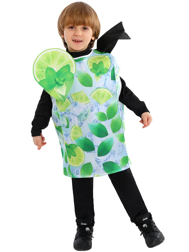 Mono verde divertido para niños, traje de actuación, comida, Rol, cóctel, Cosplay, verano, Halloween