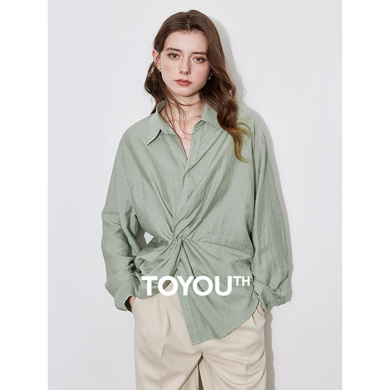 

TOYOUTH Women Blouse Shirt 2024 Autumn Winter New Linen Twisted Design Luxury Style Office Lady Work Wear Shirt Tops