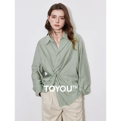 TOYOUTH Women Blouse Shirt 2024 Autumn Winter New Linen Twisted Design Luxury Style Office Lady Work Wear Shirt Tops