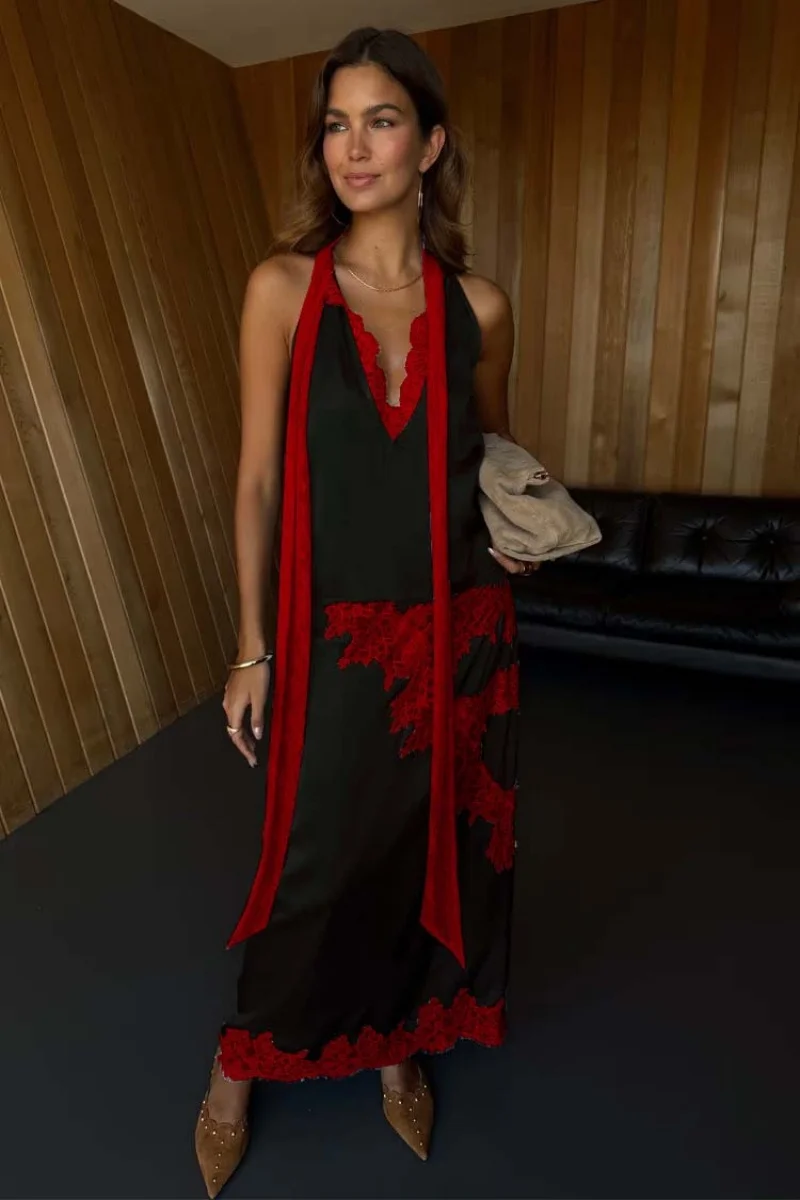 Sexy Lace Embroidery Splice Satin 2 Piece Sets Women Outfit Summer Clothes Women Sleeveless Top Long Skirt Suit Satin Dress Sets