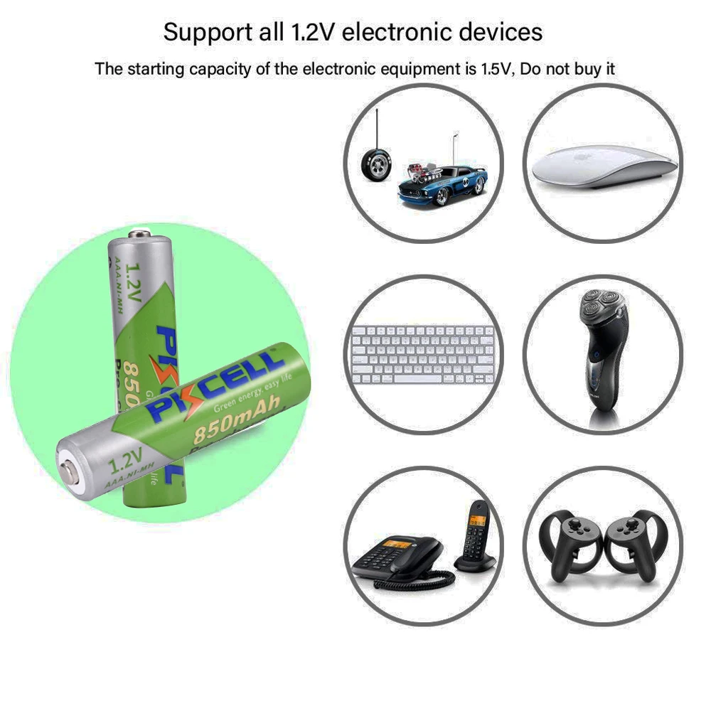 PKCELL 4-40PCS 850mAh 1.2V AAA Battery NIMH aaa Low Self-Discharge 3A Rechargeable Batteries Ni-MH Bateria