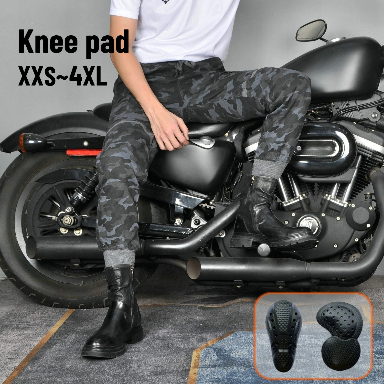 Motorcycle riding pants men's anti fall jeans camouflage multi pocket wear-resistant and tear resistant knee pads knight pants