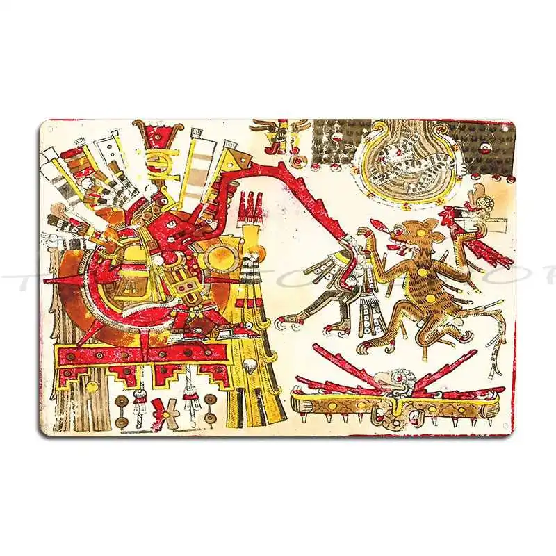 Aztec Sun God Tonatiuh Xolotl  Metal Plaque Club Cinema Rusty Cave Print  Tin Sign Poster