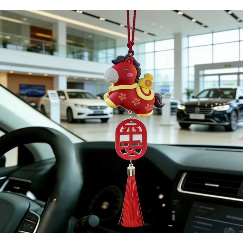 1PC New Horse Shaped Car Pendant with Blessings Safe Words Wishes and Gift for Friends Family Loved Ones Rearview Mirror Decorat
