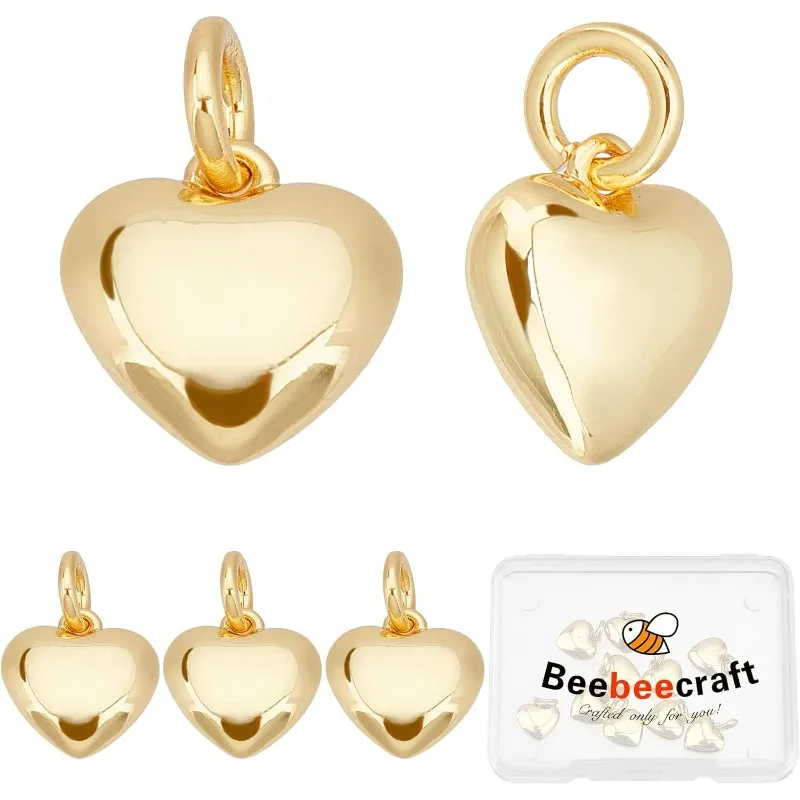 

18K/24K Gold Plated Small Heart Charms 3D Heart Dangle Pendant Charms with Jump Ring for Mother's Day Valentine's Gifts Jewelry