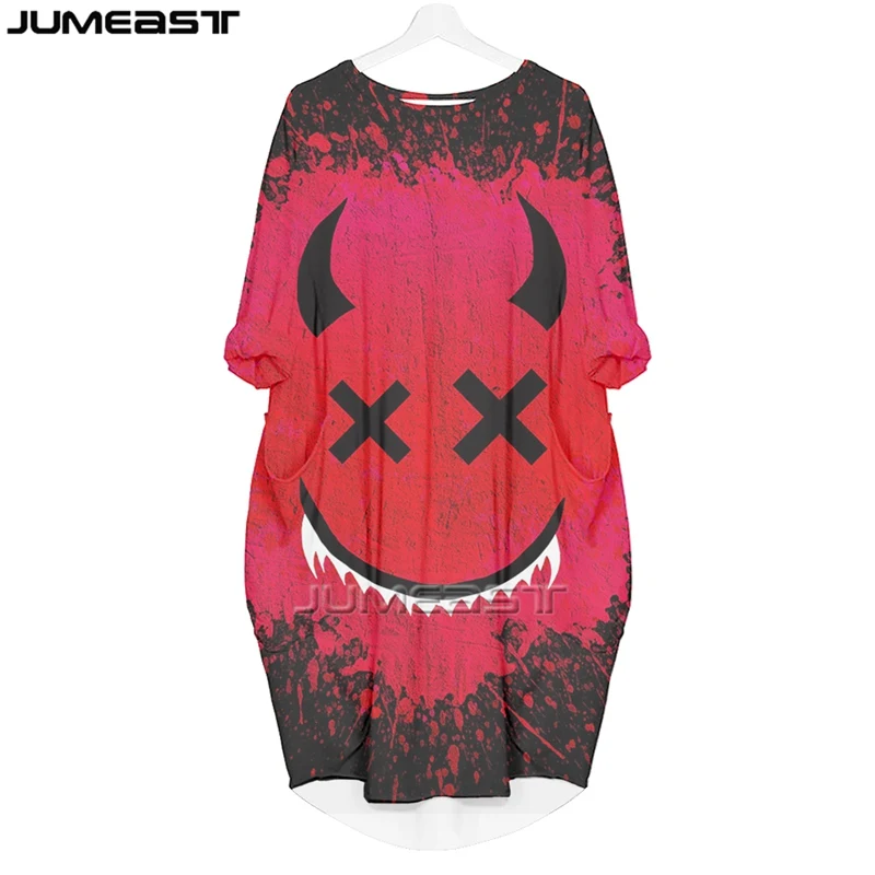 

Jumeast Women 3D Batwing Pocket Dress Oversized Female Streetwear Halloween Death Smile Pullover Dresses Summer Skirt Nightdress