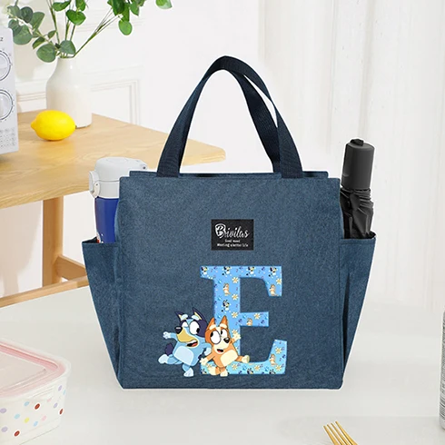 Blueys Bingo High-capacity Lunch Bag Anime Cartoon Letter A-Z Thermal Insulation Bag Picnic Portable Food Keep Fresh Handbags