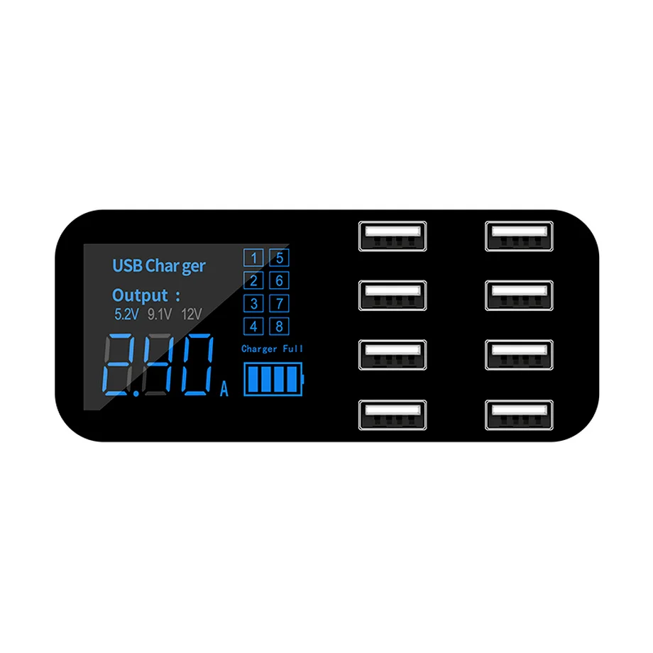 Grwibeou a9s rápido carregador de carro 8 portas multi usb display lcd carregador de telefone 12v carregador de bateria hub usb para tablets de telefone gps dvr
