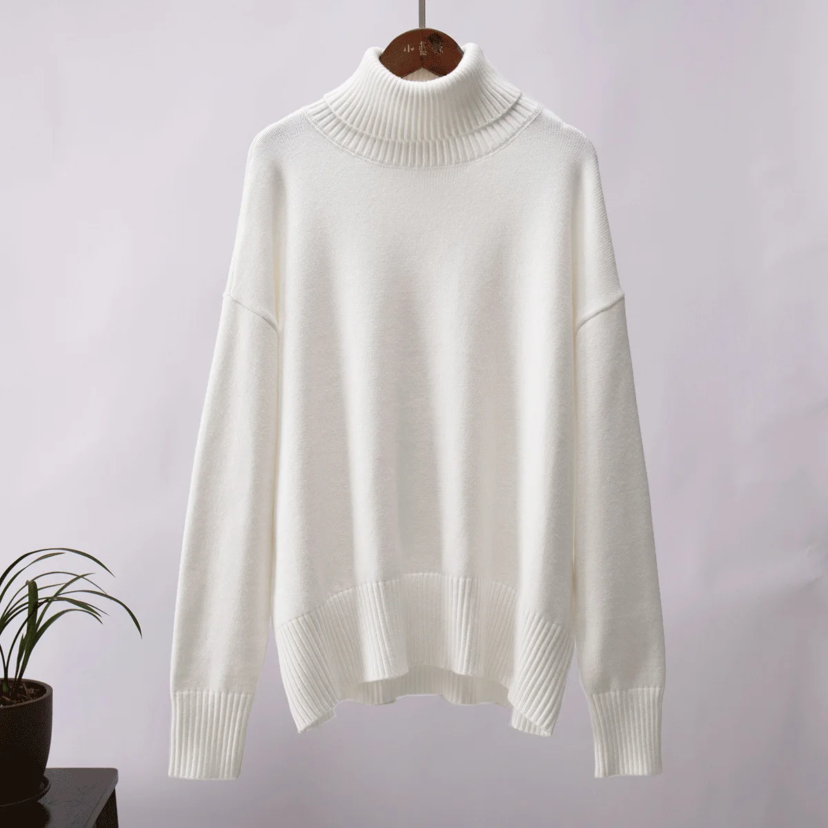 Fashion Women\'s Turtleneck Sweater Autumn Winter New Knit Pullover Oversized Jumper Female Loose Casual Solid White Sweater Tops