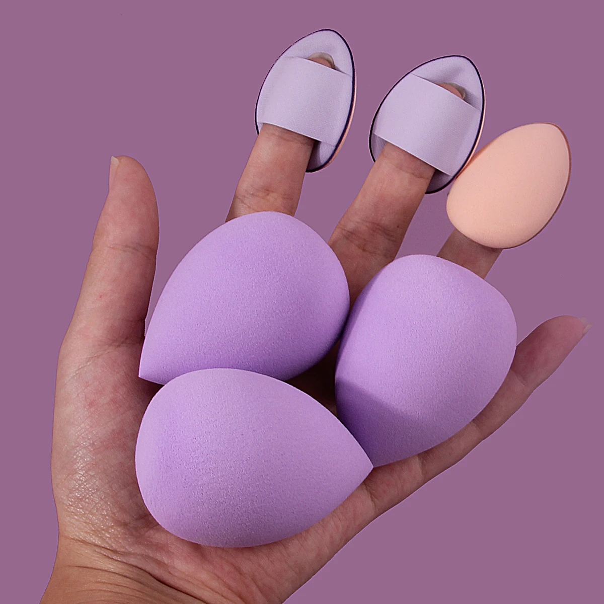 6 STKS Zachte Basis Make-up Spons Ei Mini Duim Concealer Poederdons Set, Paars waterdruppel Schoonheid Ei Delicate en niet-eetbare Foun