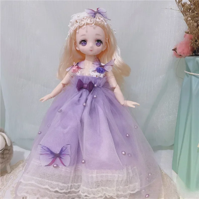 30CM Doll andclothes 21 Movable Joints BJD 1/12 Makeup Facel Cute Color Anime Eye Fashion Gorgeous Skirt Girl Toy