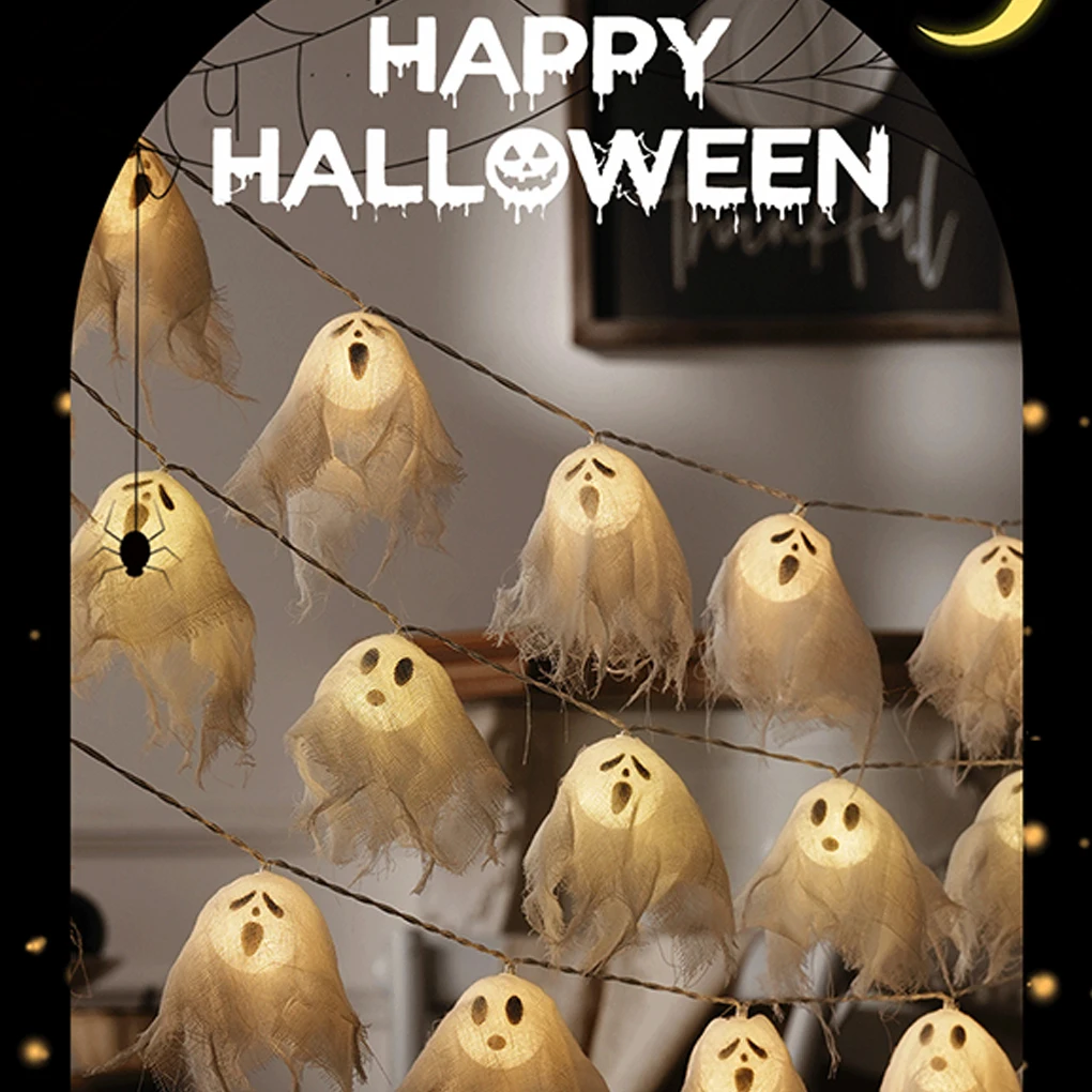 Light Up Ghost Garland 10/20 LED Battery Operated Handmade Ghost String Lights for Home Window Halloween Party Decor