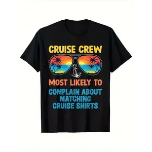 Men's Funny Cruise Crew Graphic Oversize T-Shirt, Black Crew Neck Soft Breathable Cotton Top, Slogan Print for Cruise Vacations & Beach Parties, Sizes S–3XL, Ideal Gift for Cruise Passengers, Lightweight Summer Vacation Tee & Travel Souvenir graphic tee