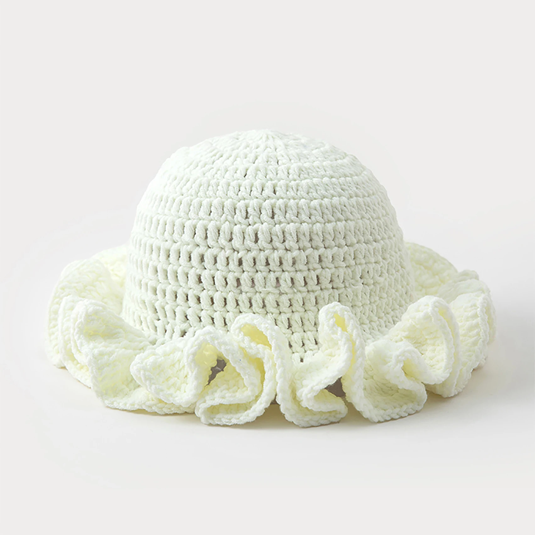 Women Solid Color Crochet Bucket Hat Men Ruffled Brim Handmade Knitted Fisherman Cap Autumn Winter Cute Y2k Dopamine Hat