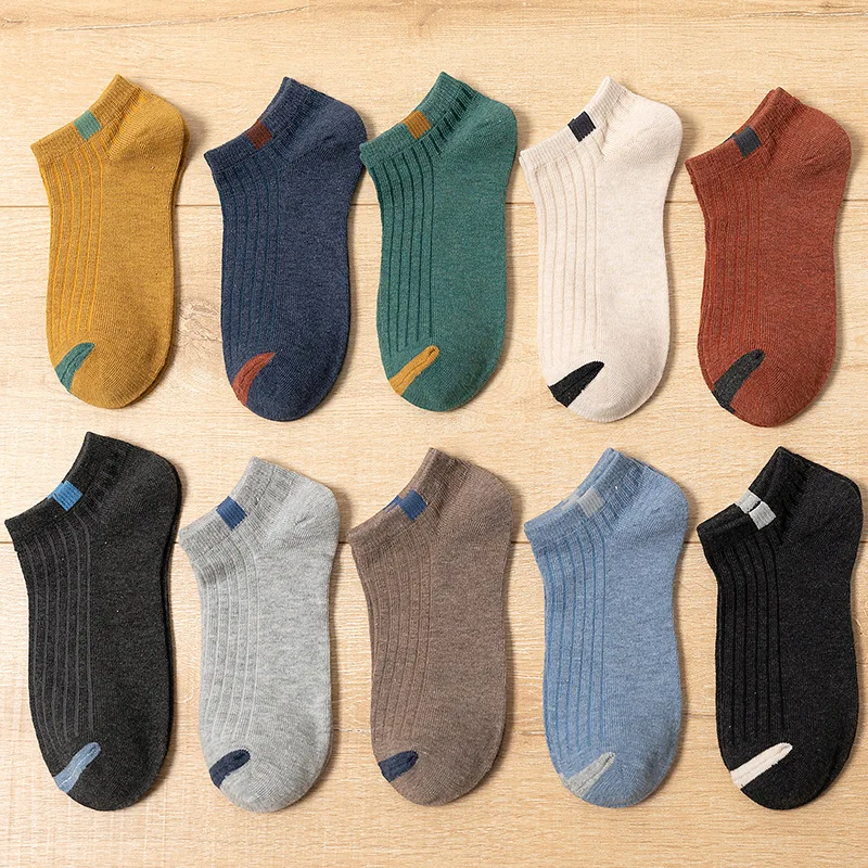 Chaussettes en coton Turnblock pour hommes, bouche peu profonde simple, printemps et été, abonnés doux, bateau de sport, 10 paires