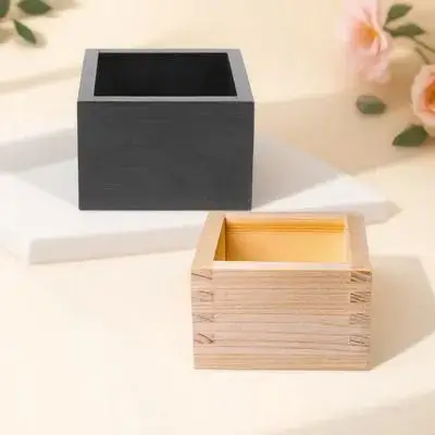 

2 pcs Japanese Square Wooden Box Sake Cups Small Natural Wood Smooth Edges Storage Dining Set Accessories