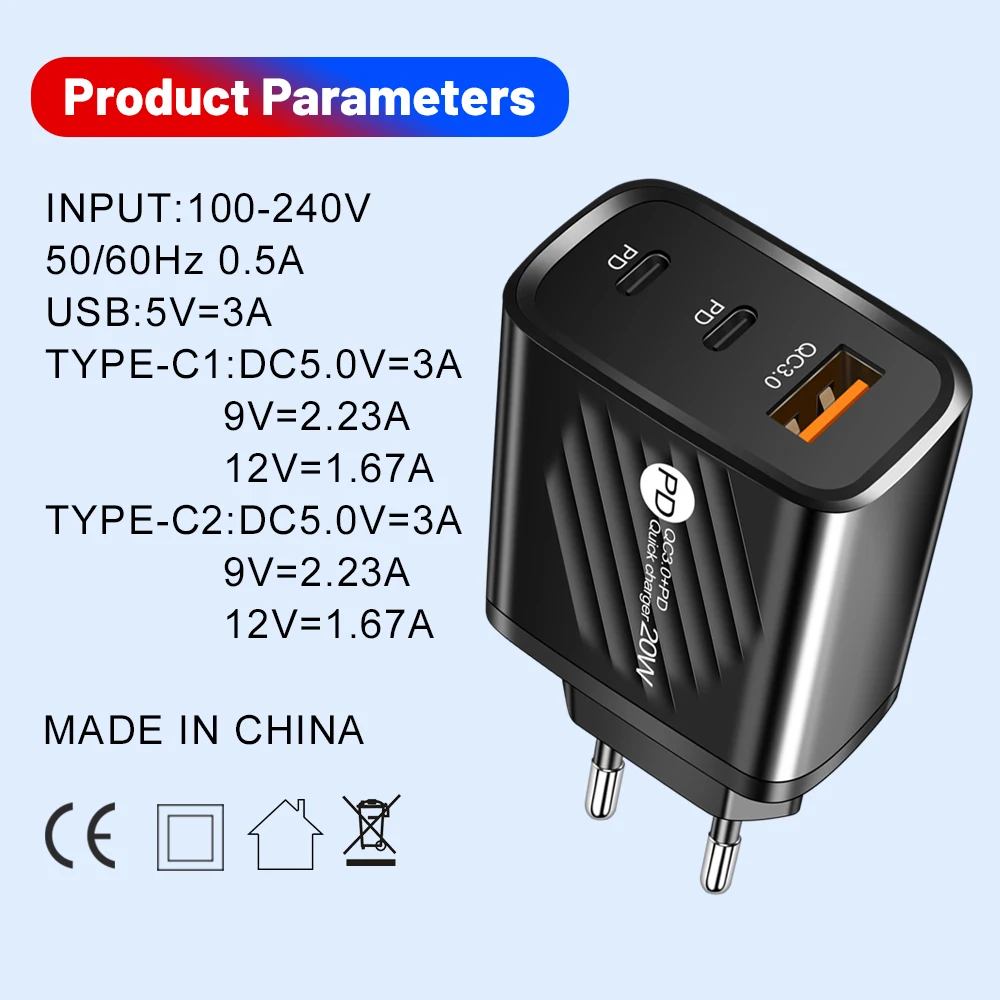 Ładowarka USB typu C Szybka ładowarka 20 W Szybkie ładowanie do iPhone\'a 15 14 13 Pro Max PD Szybkie ładowanie Ładowarki do telefonów komórkowych