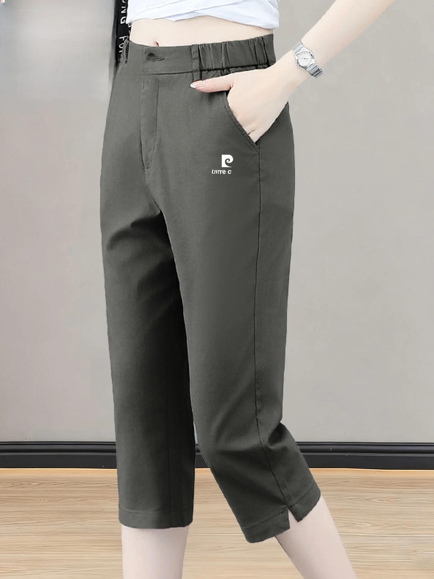 Pantalones Pierre Cardin de algodón puro, informales, de cintura alta, de pierna recta, pantalones de siete cuartos de estilo nuevo y moderno para mujer