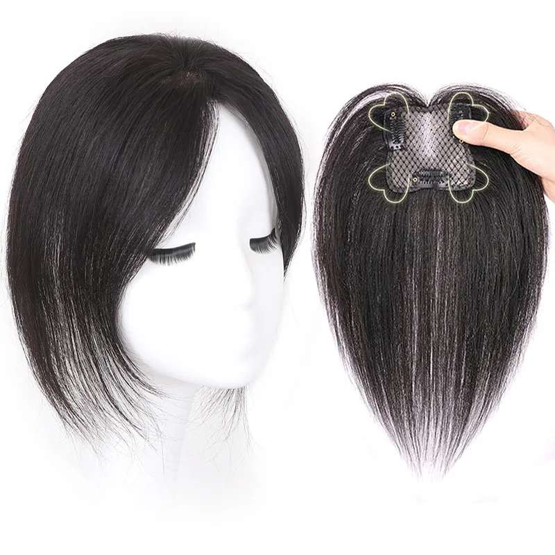 100% Human Hair Bangs Natural Black Wispy Hair Clip in Bangs Fringe with Temples Hairpiece for Women Clip on Curtain