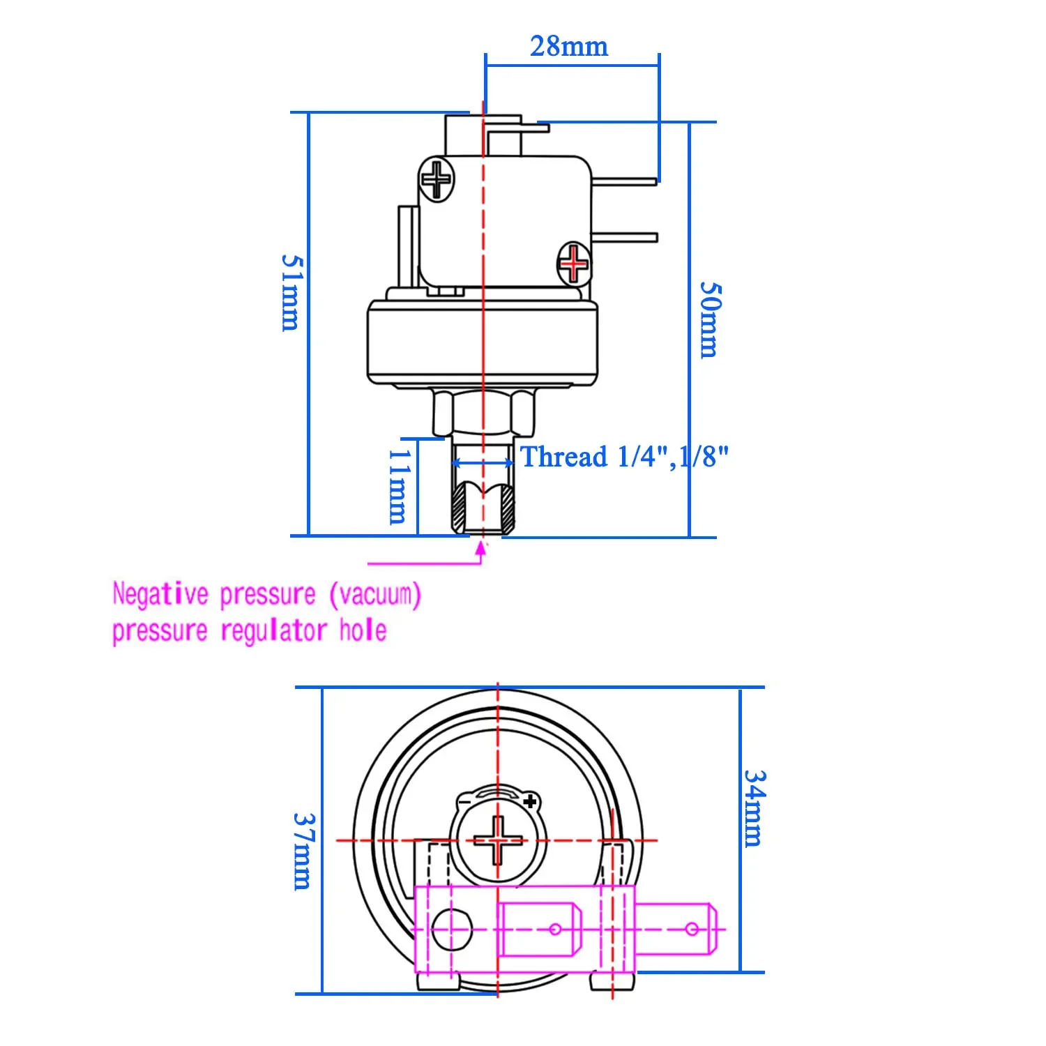 1/4 1/8 Adjustable Vacuum Negative Air Pressure Switch Vacuum Pressure Switch Negative Pressure Switch -90- -10kpa