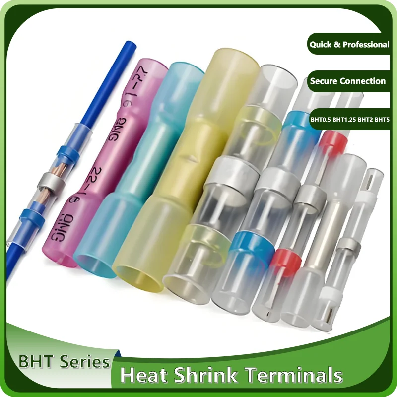 

Waterproof Heat Shrink Butt Connectors Insulated Copper Terminals BHT0.5 BHT1.25 BHT2 BHT5 for AWG22-10 Wire Cable Repair