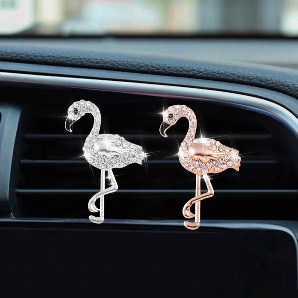 

Creative Diamond Flamingo Car Air Outlet Aromatherapy Clips Scent Aroma Air Freshener Clip Auto Interior Decoration Accessories