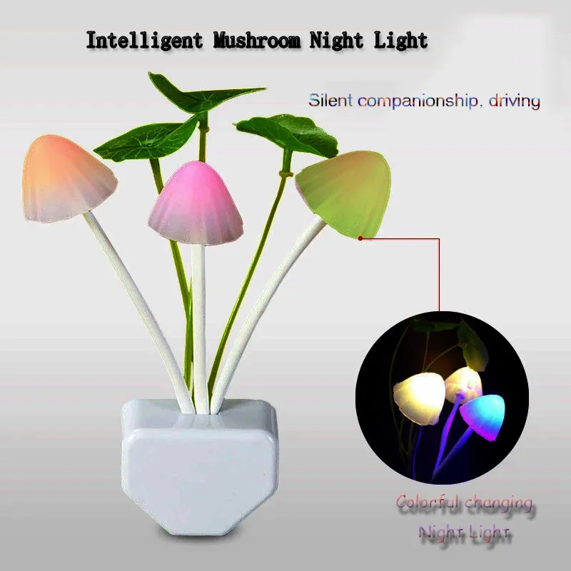 Mushroom Night Light EU & US Plug Light Sensor 3 LED Colorful Mushroom Lamp Led Night Lights Bedroom Bedside dec gift