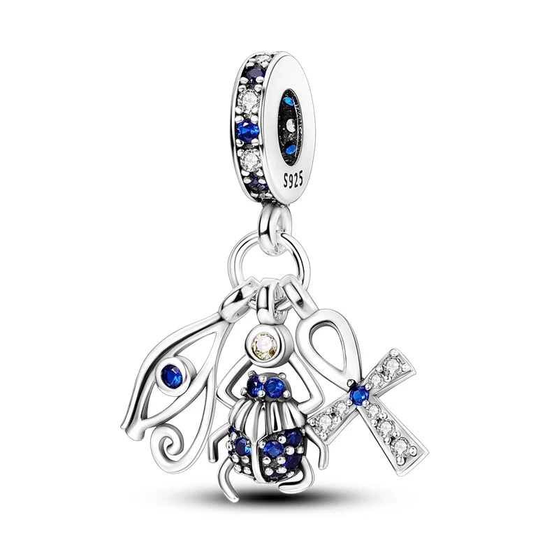 925 Sterling Silver Scarab Cross Charms Pendant Fit Original Bracelet DIY Women Anniversary Jewelry Gift
