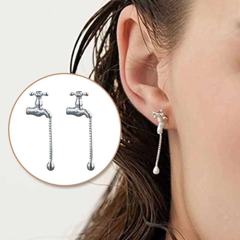 Creative Design Faucet Sculpt Earring Unique Punk Style Water Tap Ear Stud Women Men Fashion Ear Jewelry Novelty Funny Ear Rings