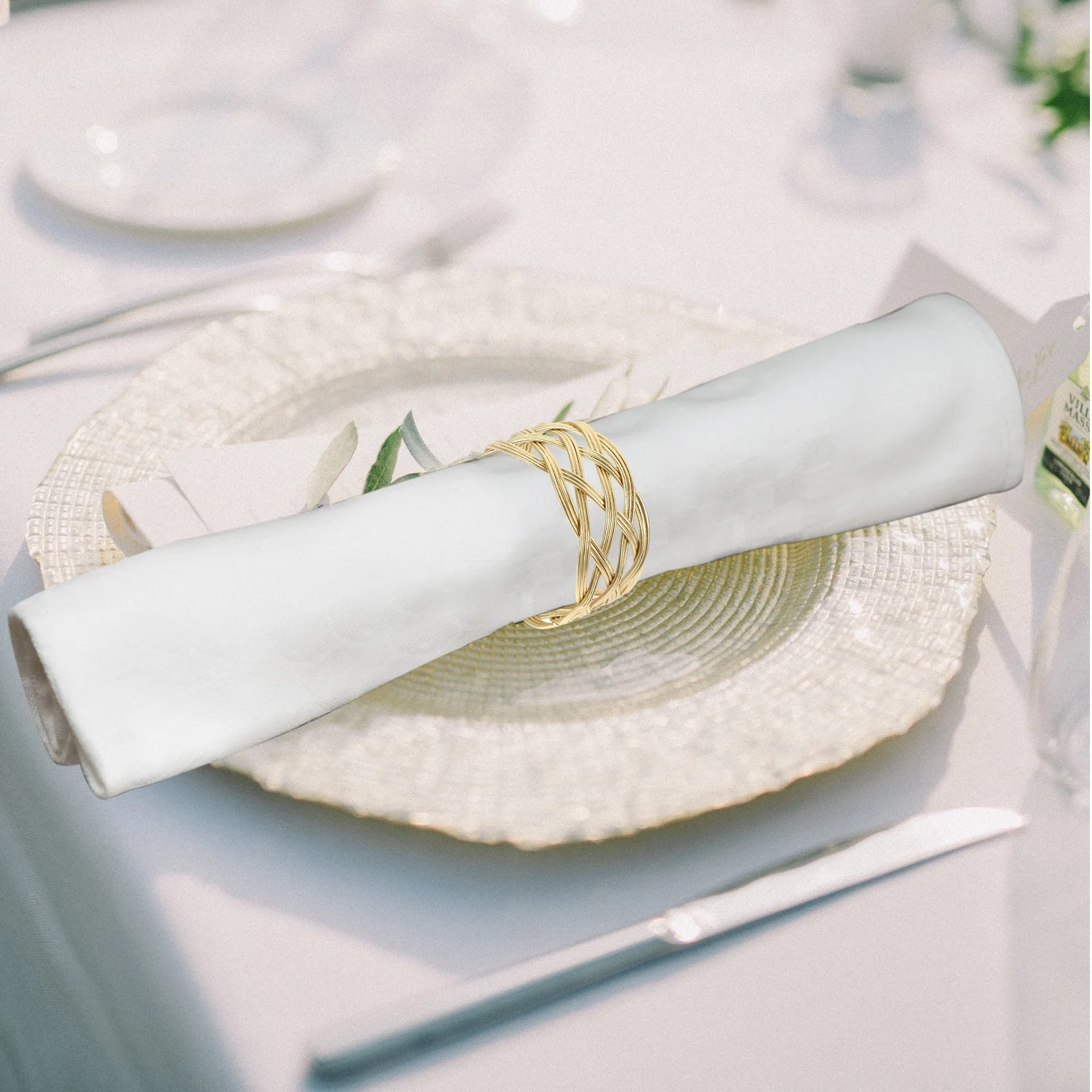 

6 Pcs Napkin Ring Metal Faux Woven Dinner Table Decoration Creative Buckles Banquet Holders Elegant Napkin Rings Set