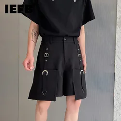 IEFB High Waisted Shorts Summer New Casual Men's Cargo Pants Pocket Zipper Solid Color Loose 2024 Fashion Metal Ribbon 9C5355