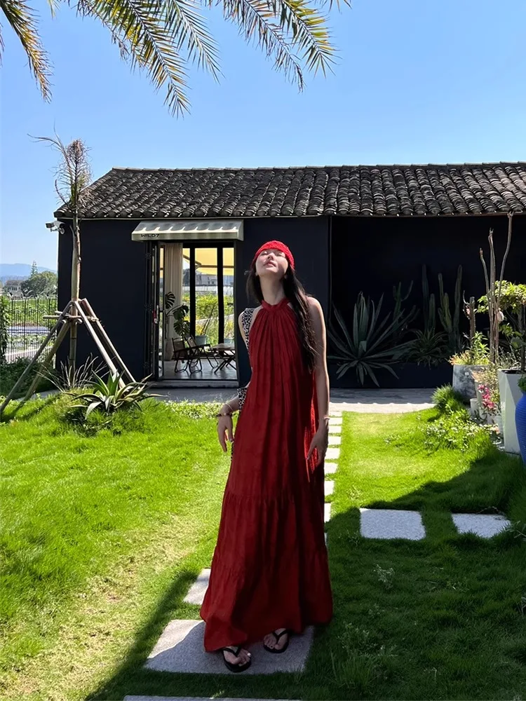 فساتين نسائية أنيقة بدون أكمام للخريف على الطراز الفرنسي فستان كعكة عرقية بحزام متدفق على شكل زهرة الأميرة للعطلات الرومانسية #2