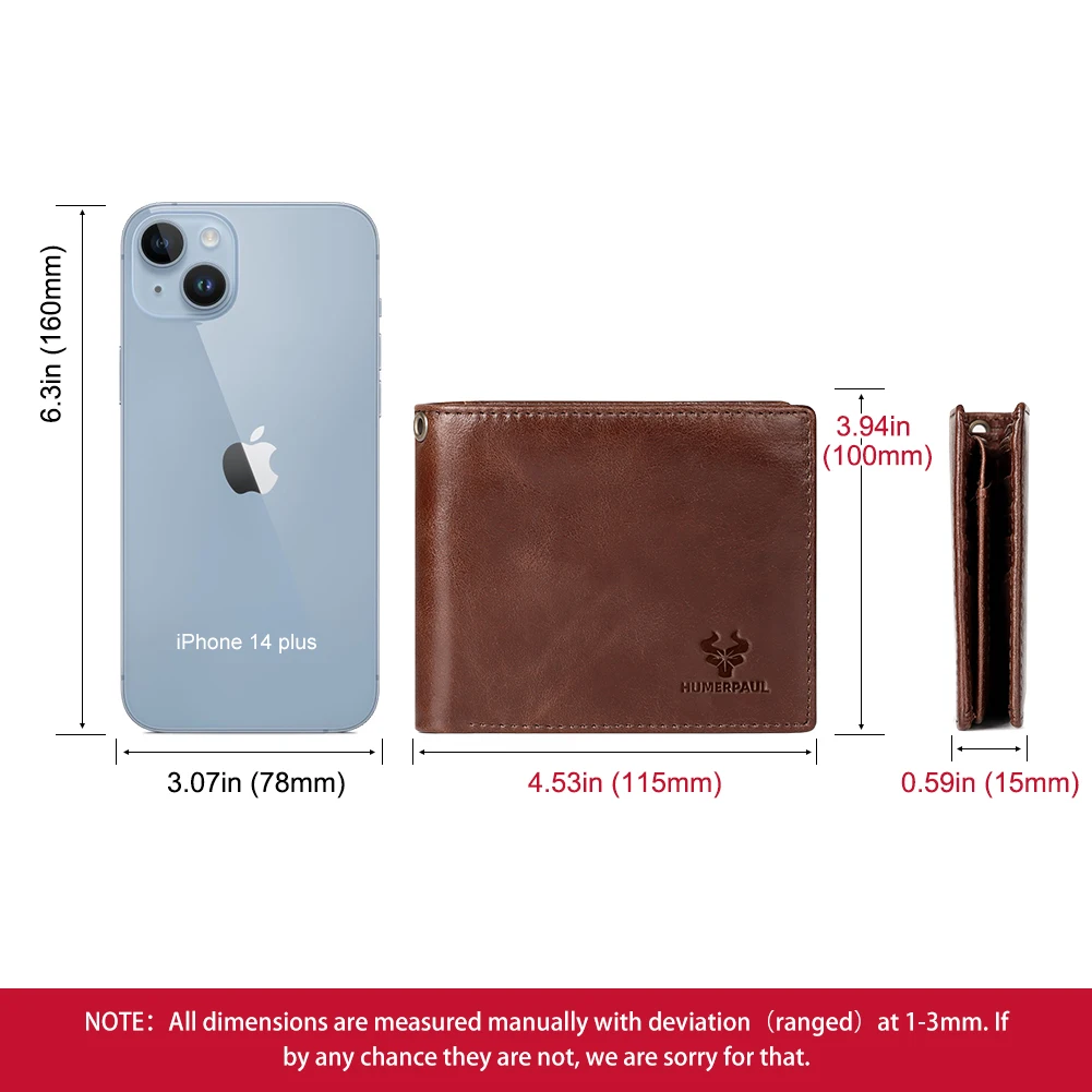 HUMERPAUL Genuine Leather Men Wallet Business Short Purse RFID Protect Credit Card Holder Clutch for Women with Anti-theft Chain