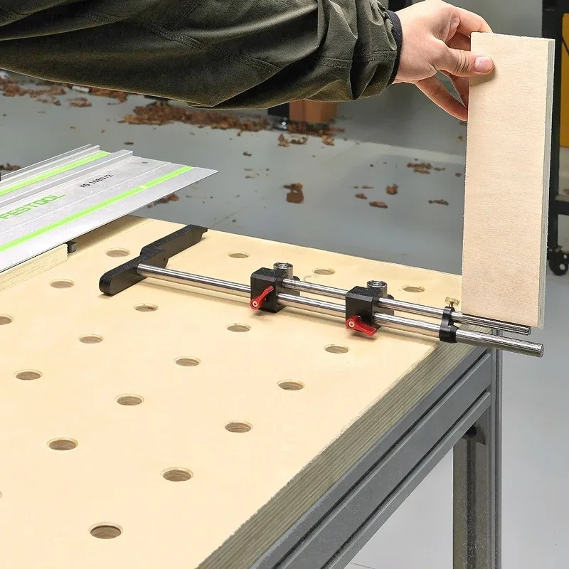 MFT Workbench Repeat Stop with Scale Adjustable Cutting Length Limiter for Track Saw Woodworking Cut Positioning Stop Block