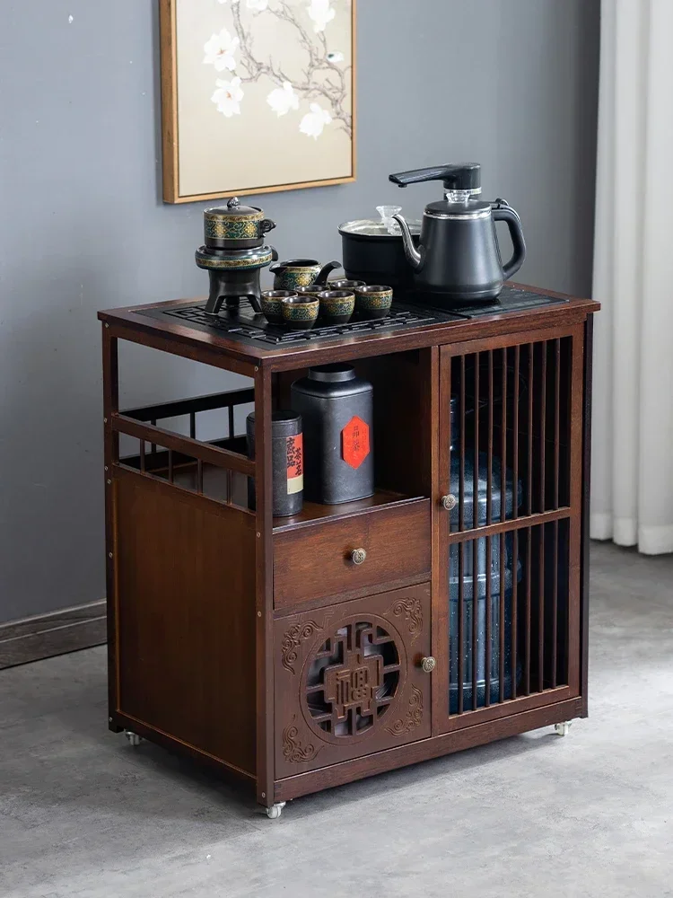 

edge cabinet, tea cart, solid wood, kung fu tea brewing, several boiling kettles, integrated tea brewing cabinet
