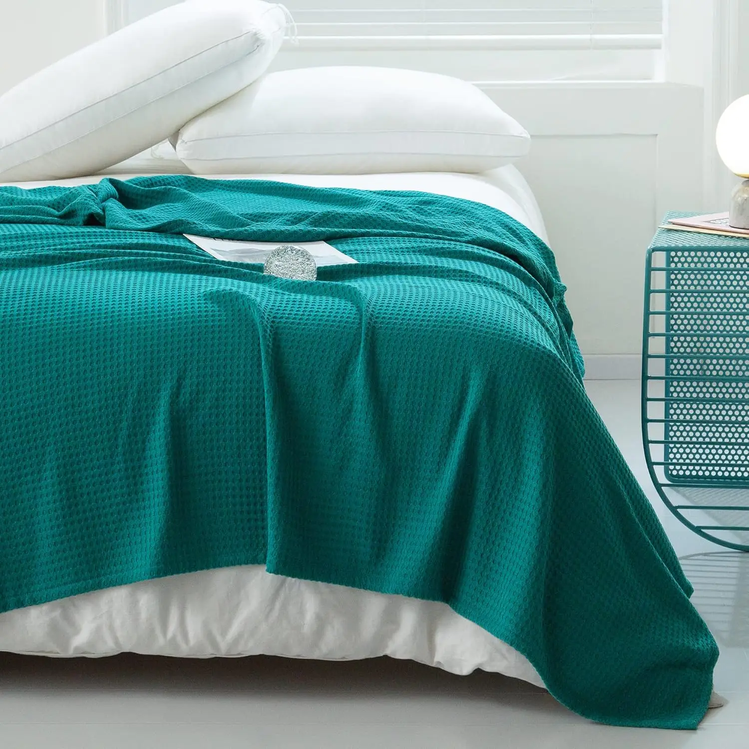 

Queen Size Cooling Blanket, Bamboo Rayon, Waffle Design for Hot Sleepers, All Seasons Use (Teal, 90x90in)
