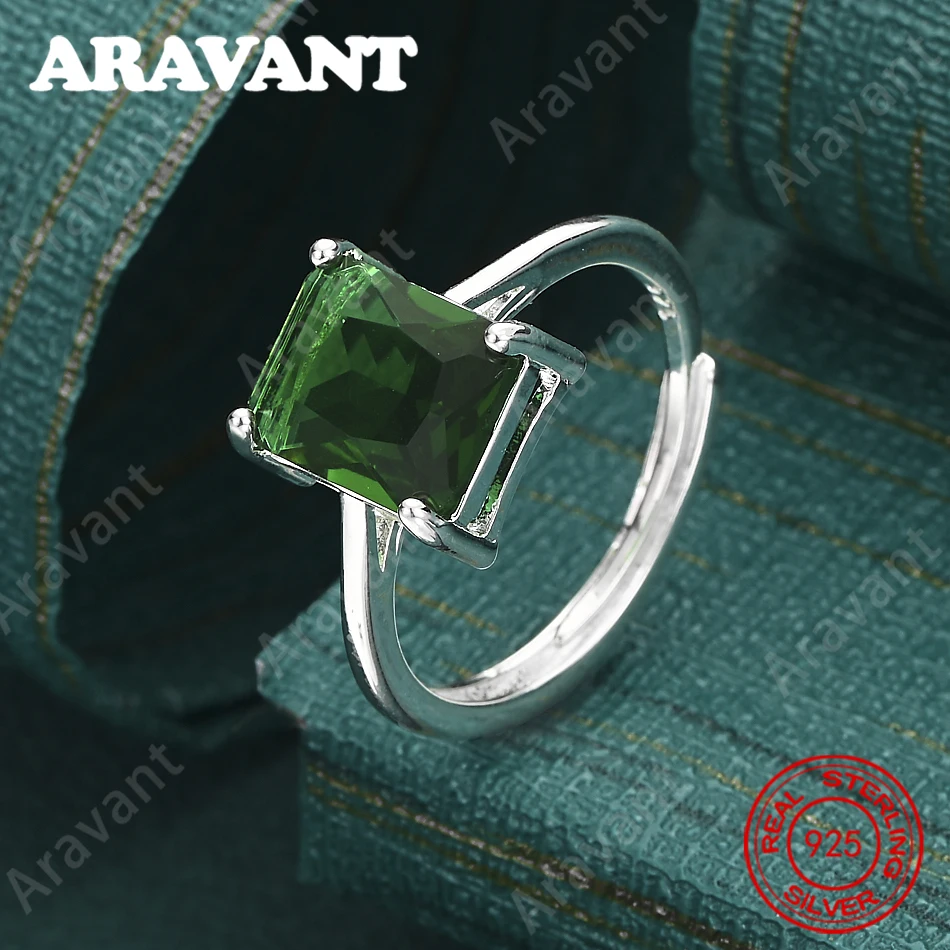 

925 Sterling Silver Adjustable Ring With Five-Color Square Zircon: A Simple And Elegant Everyday Jewelry For Women.