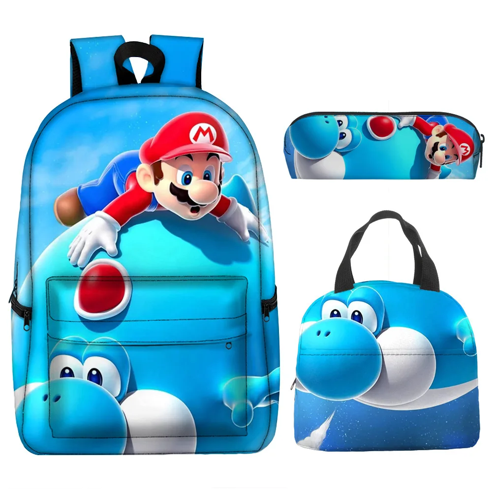 Cartoon School Bag Mario Mario Brothers Backpack Primary and Secondary School Students Pencil Bag Lunch Bag Three-piece Set