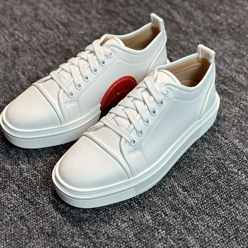 

2026 New High-End Red Sole White Sneakers Men's Breathable Casual Fashion Board Shoes Versatile Flat Genuine Leather