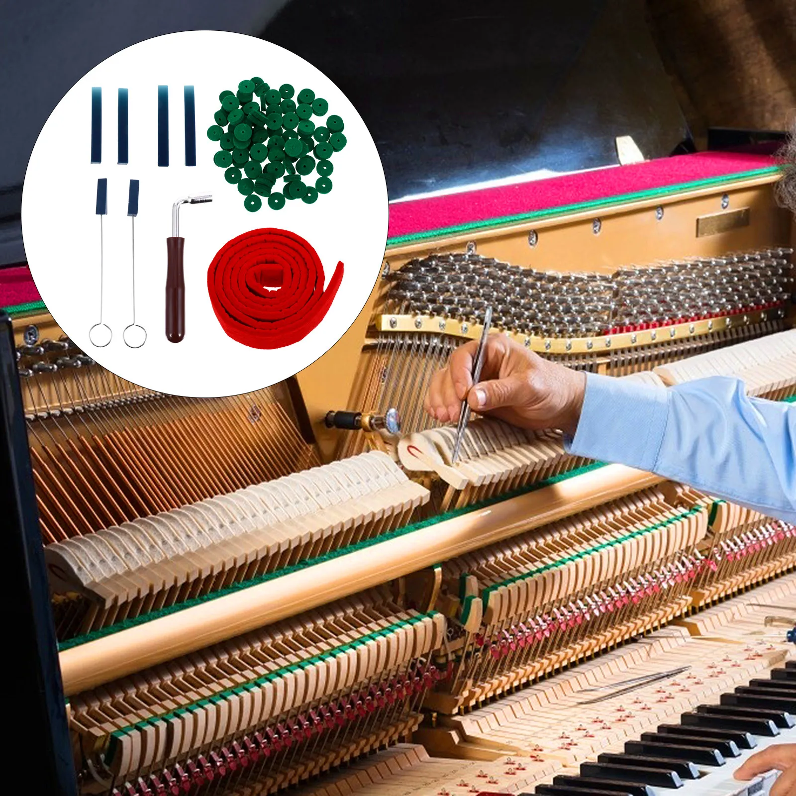 

1Set Piano Tuning Kit Ergonomic L-Shape Wrench Included Rubber Mutes and Felt Washers Temperament Strip for Efficient Piano