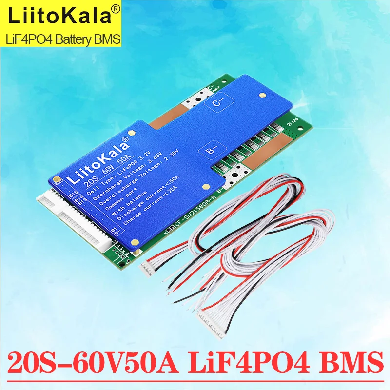 LIitoKala liflif4po4 papan pelindung baterai BMS dengan keseimbangan 64V Lithium besi fosfat 18650 LiFePO4