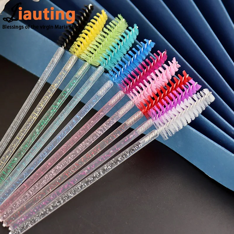 50pcs Shiny Disposable Eyelash Brush Applicator Wands Curler Mascara Eyebrow Makeup Tools Spoolers Comb Wands Spoolies Brushes