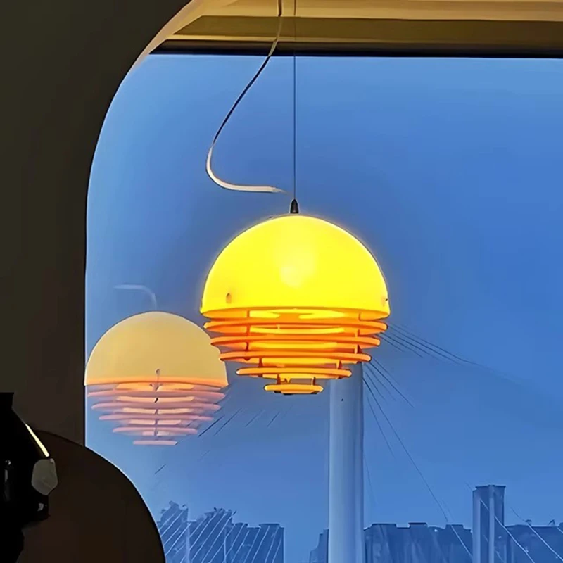 

Orange pendant light Nordic Yellow Acrylic Glass globe pendant light Living Room Sunset Lamp Indoor dining room light fixtures