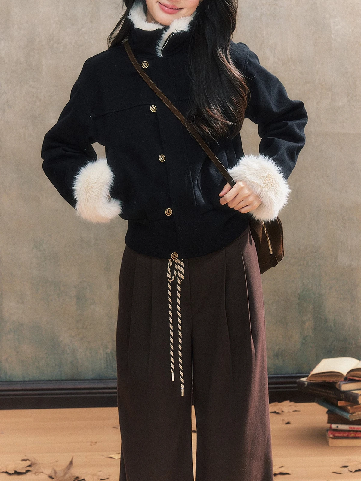 الأمريكية الرجعية الراقية فرو الضأن طوق المرأة سليم صالح ort Jaet الخريف الشتاء تصميم تحسس تخفيف Sle لون نقي