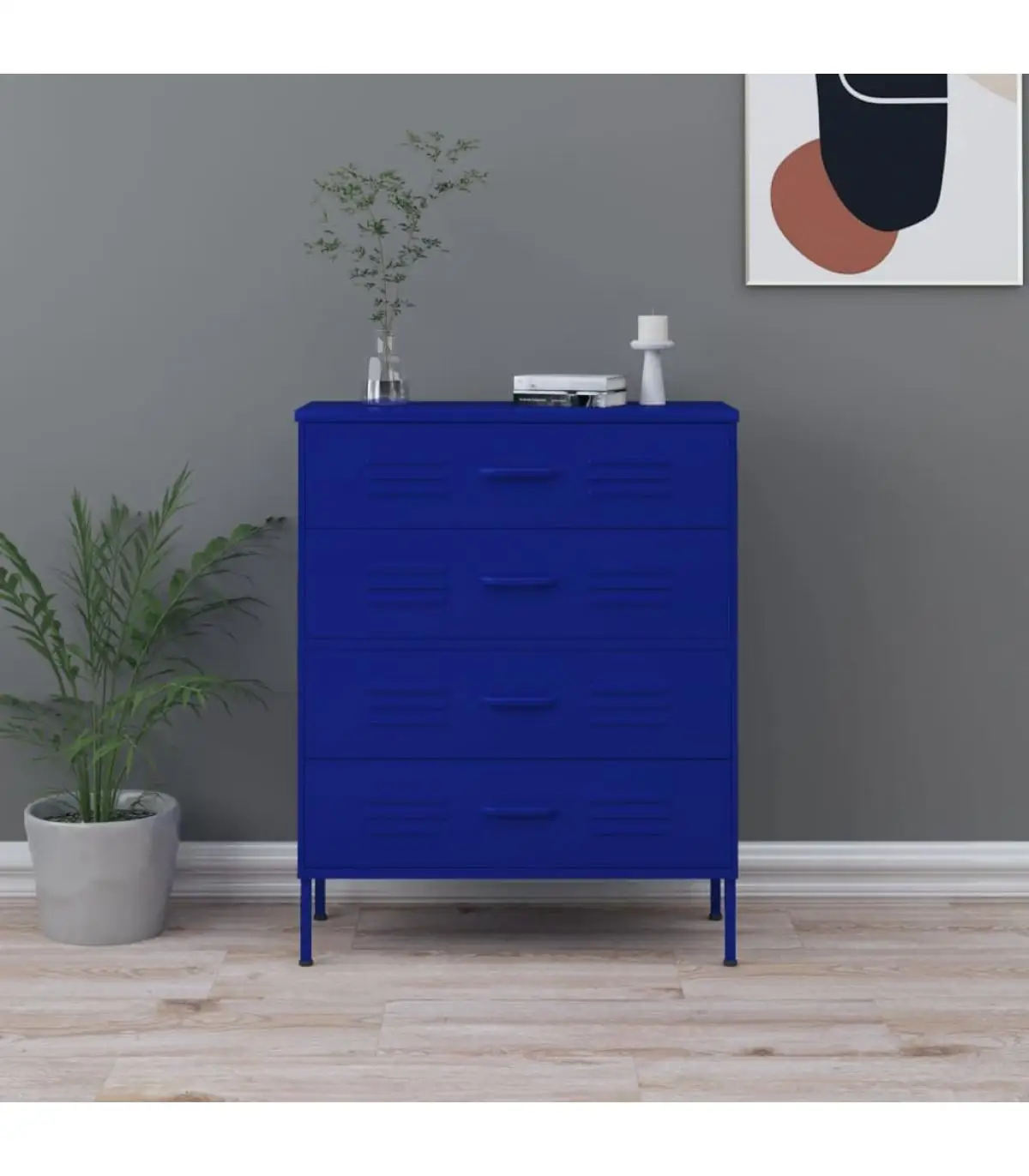 Drawer cabinet dark blue steel 80x35x101,5 cm