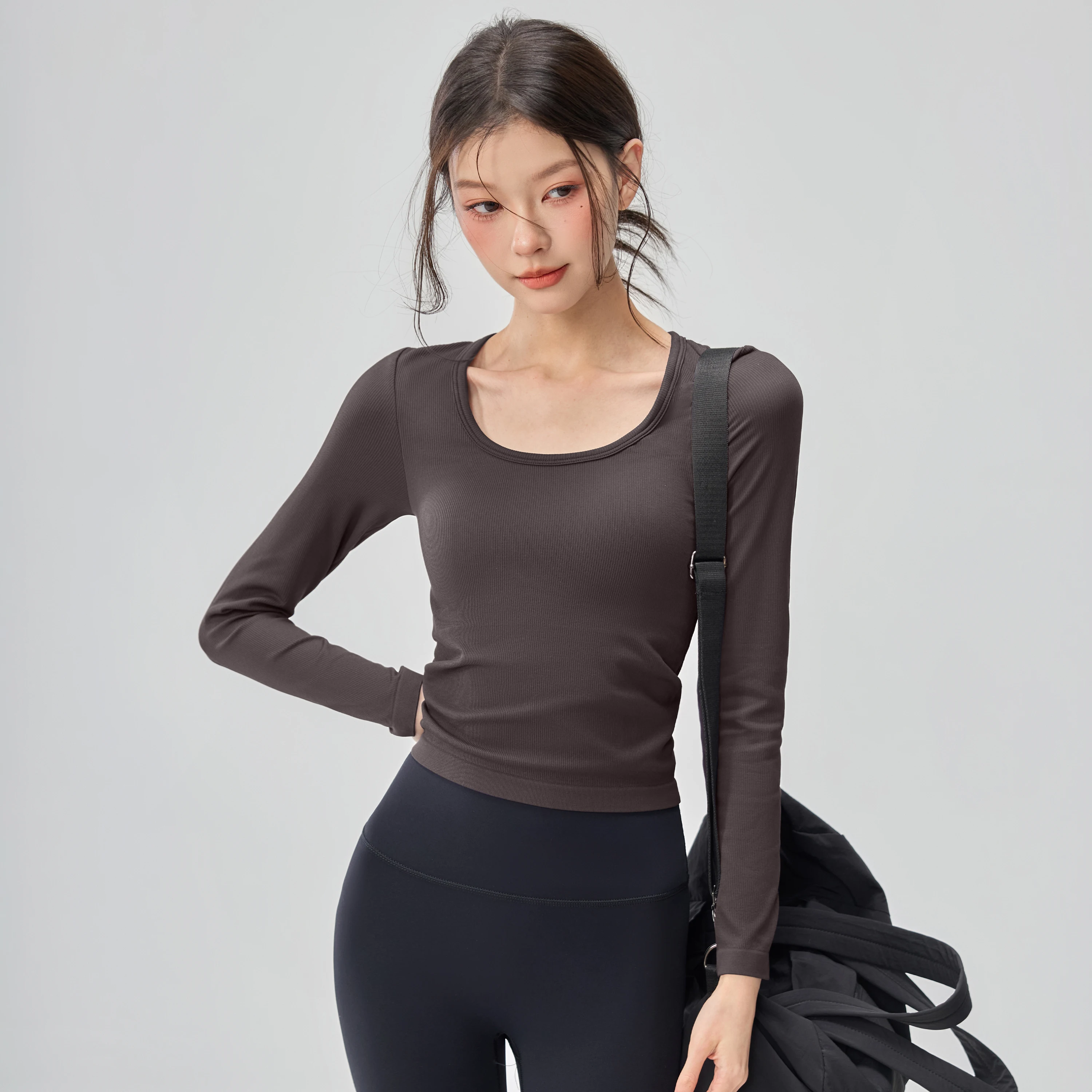 Women's Breathable Gym Thin Sexy Strappy Cross Top Long-Sleeved Yoga Pilates Wear for Fitness Running Cover-Up T-Shirt Clothing