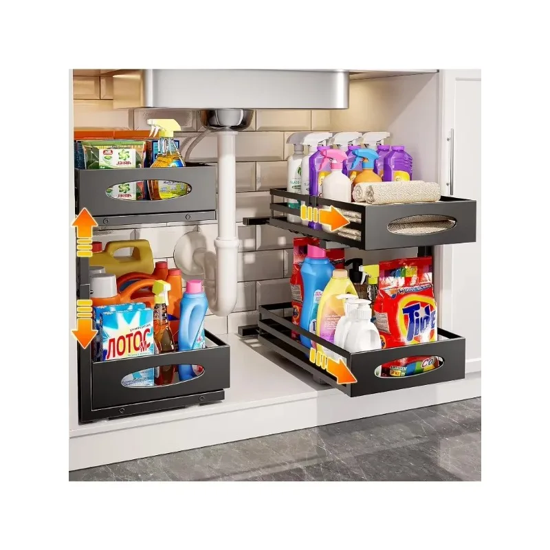 Slide Sink Steel Shelf Cabinet Storage Shelves, Under  for Kitchen Bathroom ,